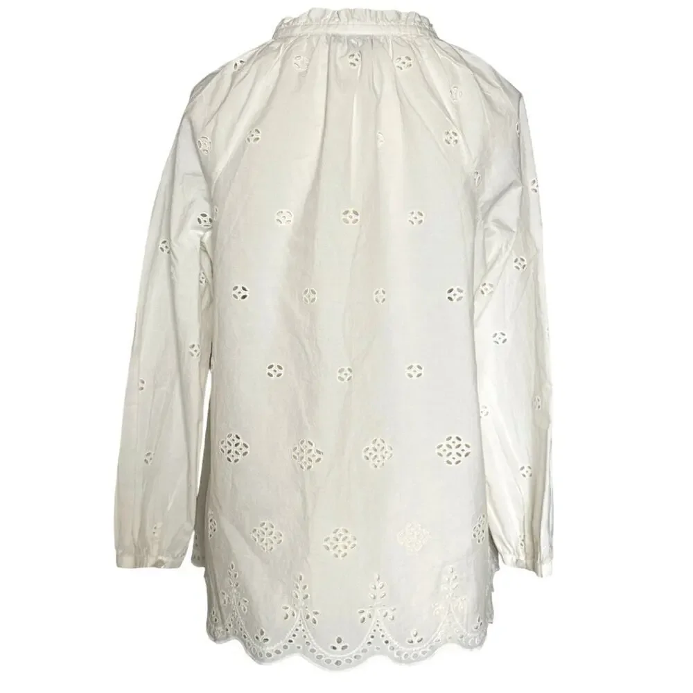 Madewell White Eyelette Scallop Top Womens Size XXS